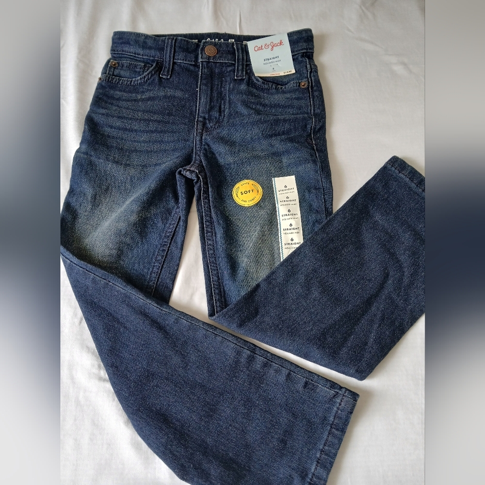 Cat & Jack Straight Dark Wash Girls Jeans Size 12  Stretch NWT
